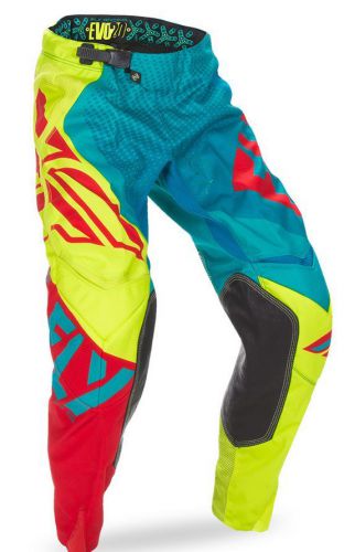 2017 fly racing dark teal hi vis evolution 2.0 mx pant dirt offroad sx all sizes