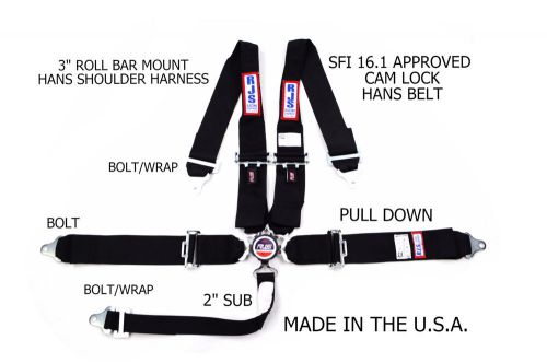 Rjs sfi 16.1 5 point cam lock roll bar mount hans neck device belt black
