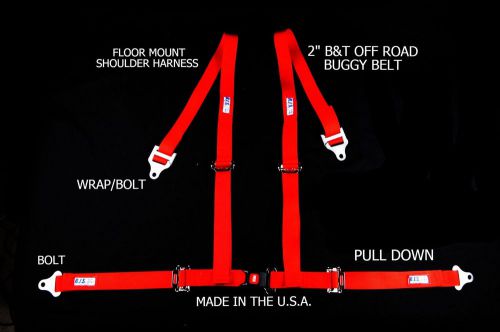Rjs racing 2&#034; buggy off road seat belt 4 point b&amp;t floor harness red sand rail