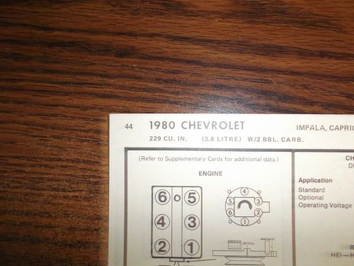 1980 chevrolet &amp; camaro six series models 3.8 litre 229 ci v6 2bbl tune up chart