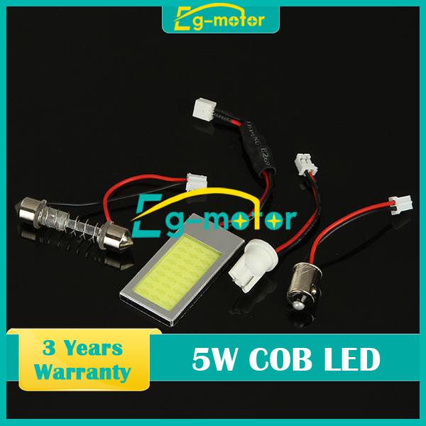 5w 12v t10 cob-chip led dome festoon lamp white light panel interior adapter
