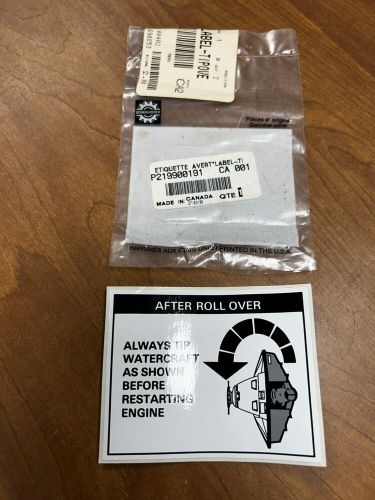 NOS OEM Bombardier Seadoo Tipover Label Decal 219900191 1996-99 HX, SPX SP, SPI, US $15.00, image 2