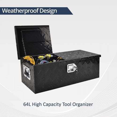 30&#034;x13&#034;x10&#034; aluminum truck tool box trailer pickup storage toolbox black w/lock