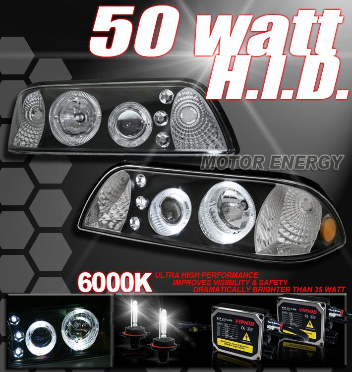 87-93 ford mustang halo projector head lights+6000k hid