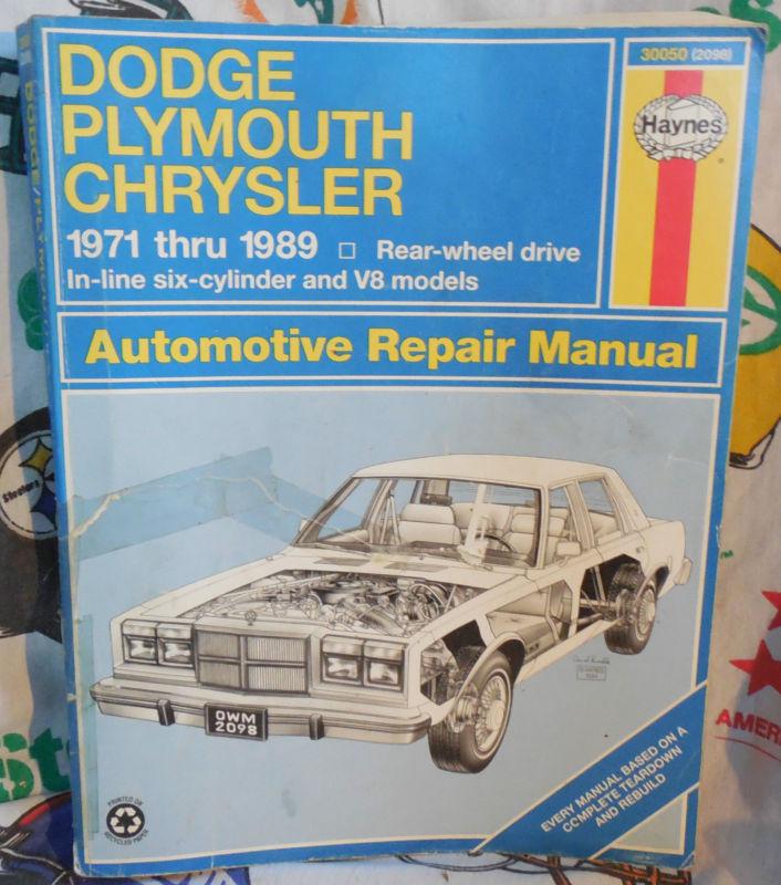 Haynes,1971,1989,dodge,plymouth,chrysler,manual,book,service,garage,shop,station