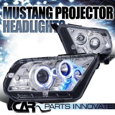 Ford 10-13 mustang led halo projector headlights lamp chrome