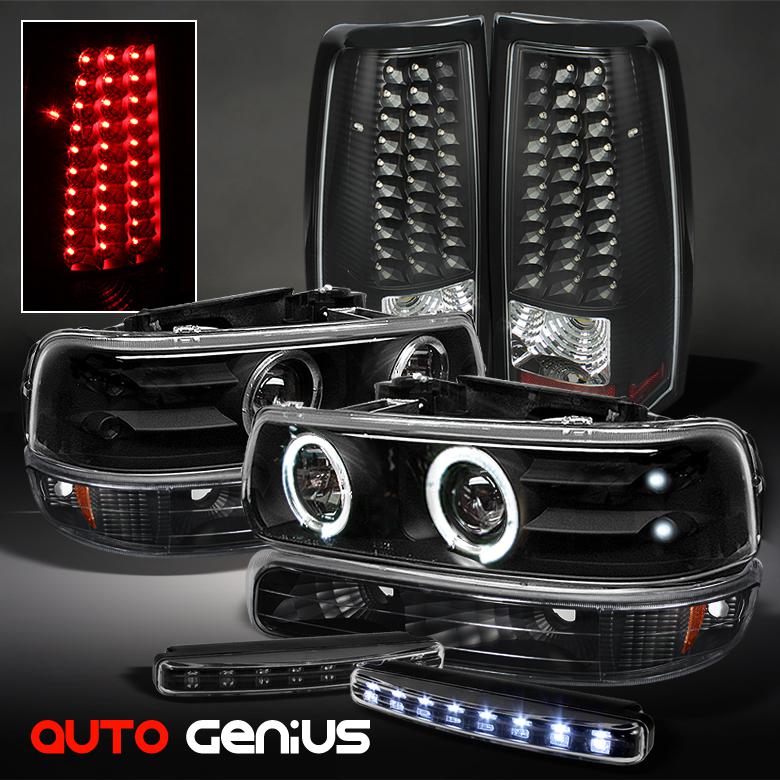 Find 9902 SILVERADO BLACK PROJECTOR HEADLIGHTS SET + LED TAIL LIGHTS