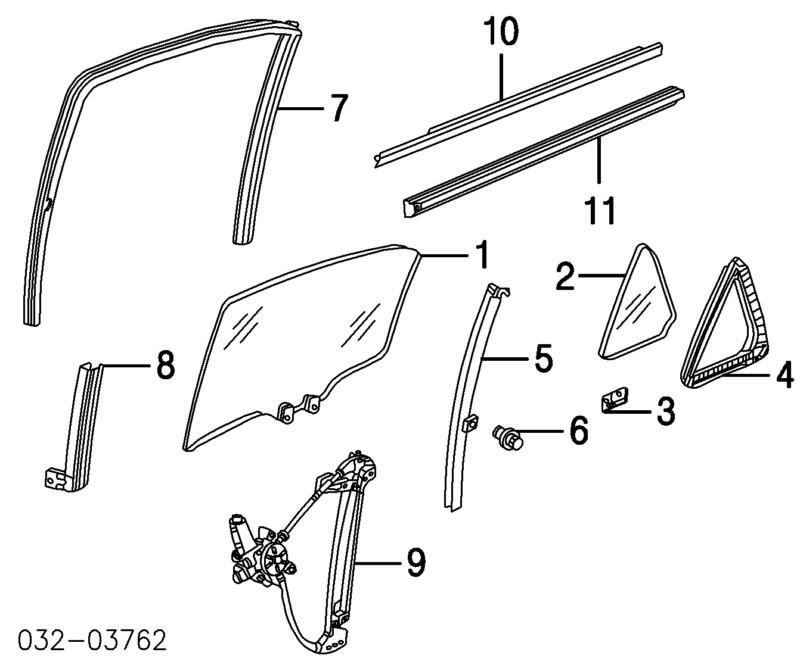 Fd21809gty 2003-07 honda accord door rear left window glass