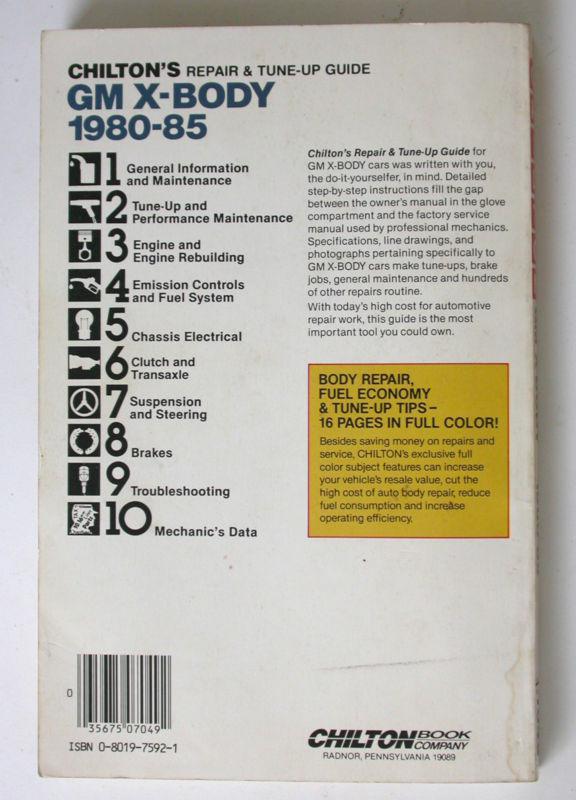 Find CHILTONS REPAIR MANUAL 198085 GM XBODY SKYLARK, CITATION