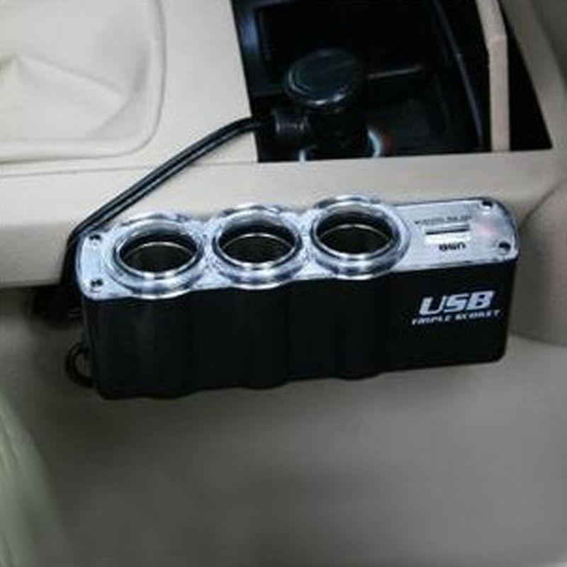 3 In 1 New Car Cigarette Lighter Charger USB 12V DC Power Extension Adaptor, US $3.99, image 3