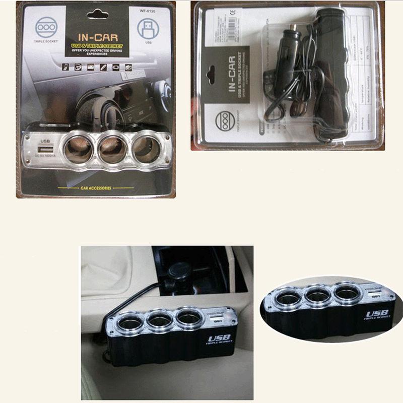 3 In 1 New Car Cigarette Lighter Charger USB 12V DC Power Extension Adaptor, US $3.99, image 4