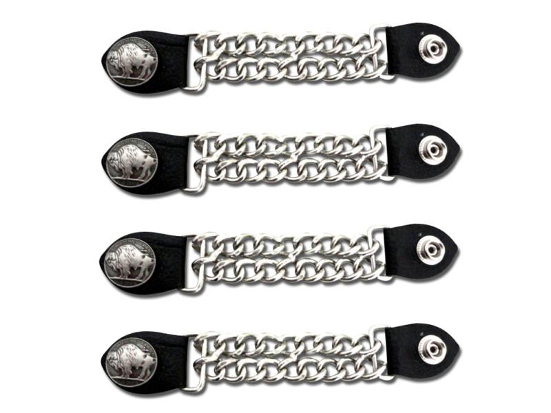 4 pcs 6 1/2" buffalo double chain leather motorcycle vest extender extension