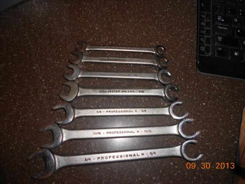 7 piece proto flare nut/open end sae wrench set  3/8" through 3/4" 