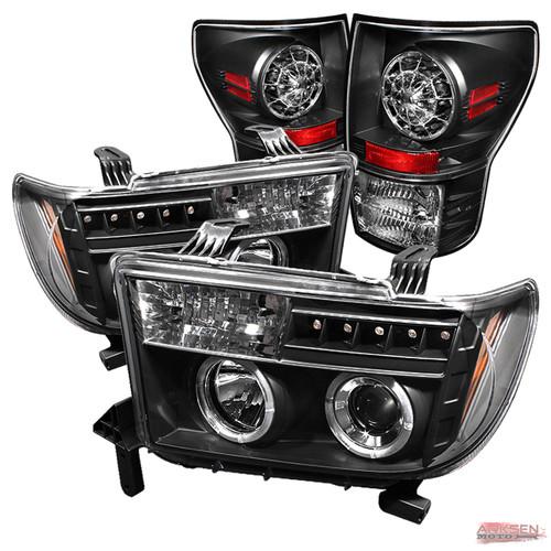 07-13 toyota tundra twin halo led black projector headlights+led tail lights set