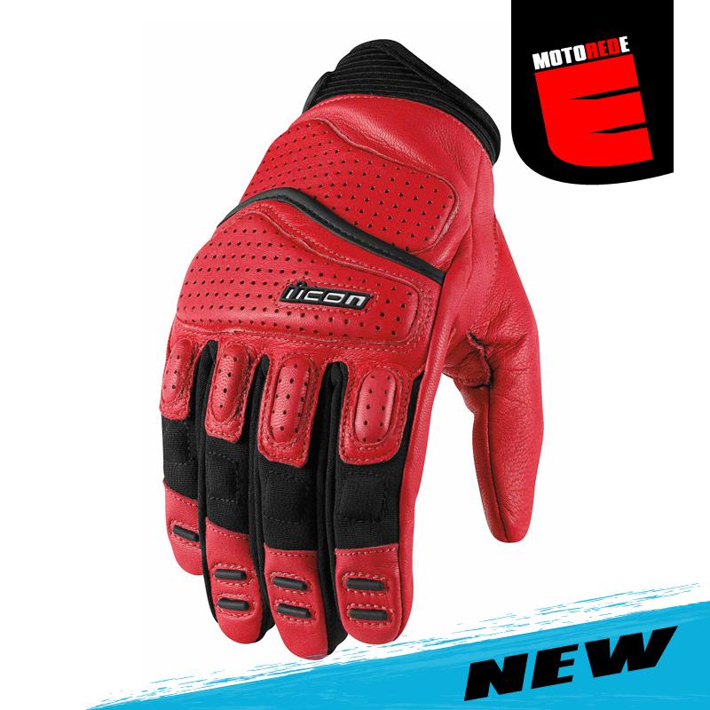 Icon superduty 2 motorcycle riding leather glove red black large lg l
