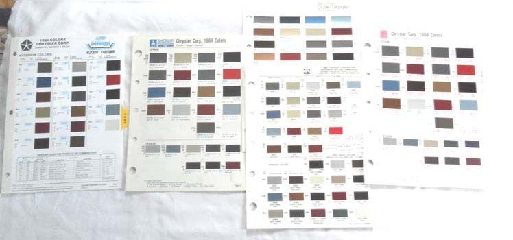 1984 dodge chrysler plymouth ppg r-m   dupont  color paint chip charts  mopar 