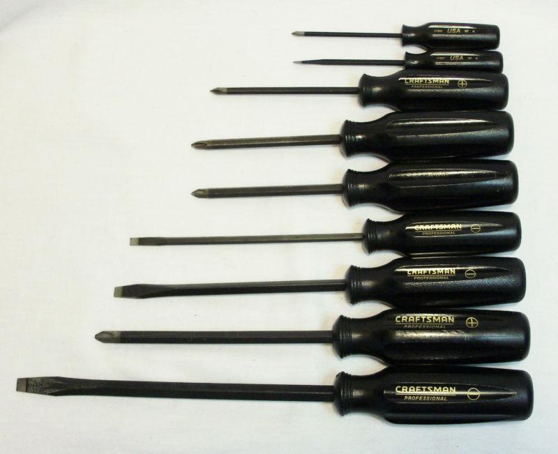 Craftsman professional black handled screwdriver set of 9 flat head & phillips