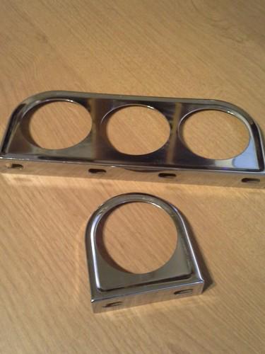 Vintage gauge panel steel chrome under-dash three 2 1/16" holes and single panel
