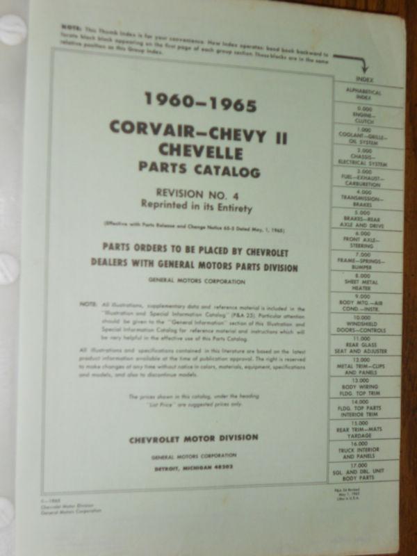Sell 19601965 CHEVY CORVAIR / CHEVY II NOVA / CHEVELLE PARTS CATALOG
