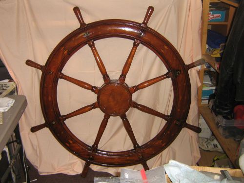 Antique solid hand made inlaid gorgous huge sailboat 48&#034; helm wheel-one ofa kind