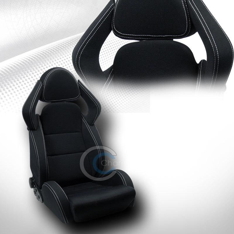 1p universal lambo black suede white stitch racing bucket seat+slider us vehicle