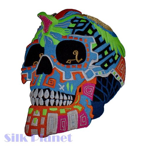 7x9" aztec maya tribal warrior skull snake biker back vest patch motorcycle xl