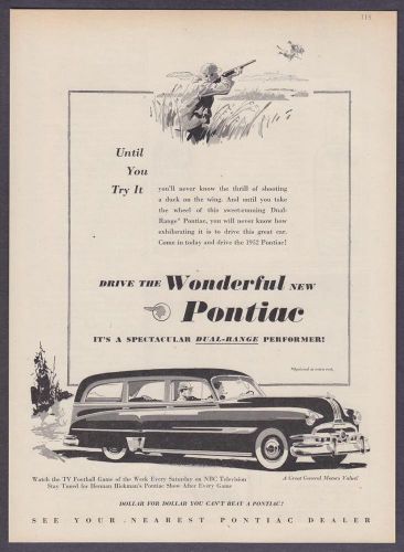 1953 pontiac chieftain station wagon &amp; duck hunter art vintage print ad