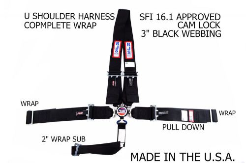 Rjs racing sfi 16.1 cam lock dragster harness u roll bar 5 point black 1029501