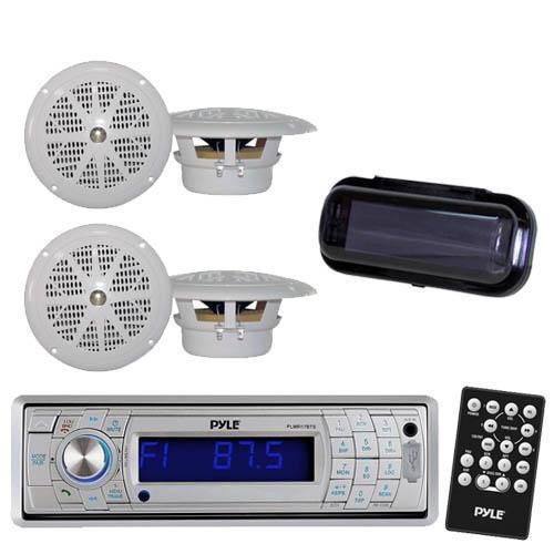 New silver marine boat yacht usb stereo &amp; wireless bluetooth &amp; 4 speakers /cover