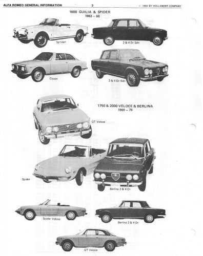 1963 to 1979 alfa romeo gtv, giulietta  factory parts interchange information