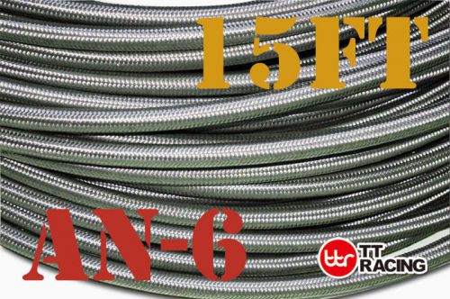 3/8" stainless steel braided ptfe teflon -6an an6 6-an oil fuel line hose 15ft