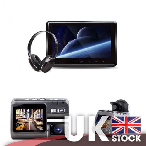 Single 10.1&#034; headrest dvd player w/ ir head phone + 2&#034; lcd monitor 720p dashcam