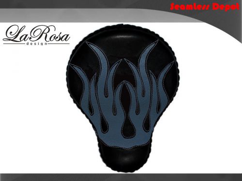 16&#034; la rosa black leather blue flame design harley bobber springer solo seat