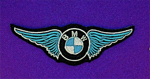 Bmw motorcycles embroidered iron on patch blue wings -  4 1/4&#034; x 1 1/2&#034;