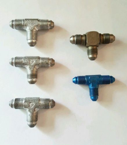 Lot of 5 an npt flare union tee fittings