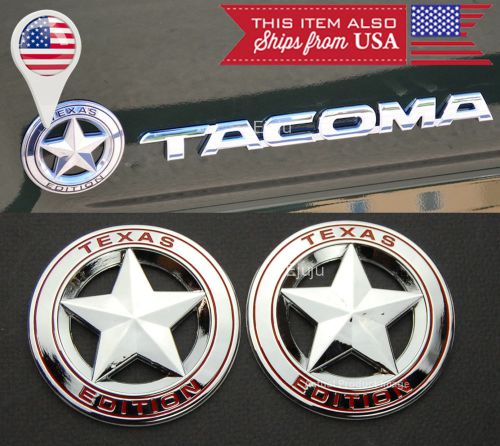 2 x 3&#034; dia chrome plated w/ red engraving texas around star edition emblem logo