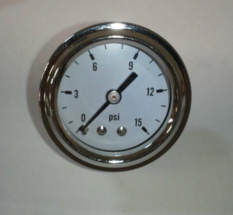 Chrome 0 to 15 psi 1-1/2" diameter in line white face fuel psi gauge holley v8