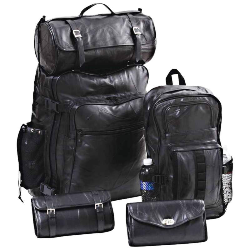 Diamond plate™ 5pc rock design genuine leather motorcycle luggage set - new
