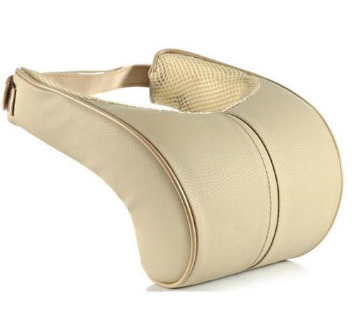 2pcs beige pu leather ergonomic headrest auto car neck rest memory foam pillows