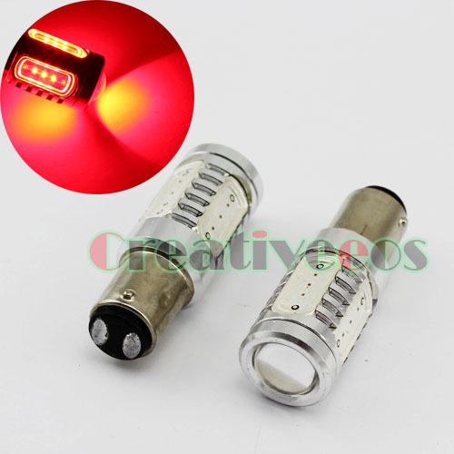 2x red 1157 bay15d high power 7.5w 12v smd led tail brake park light with lens 