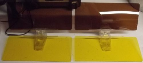 Vintage sun visor pair brown and yellow plastic clip on flip up rat rod awesome