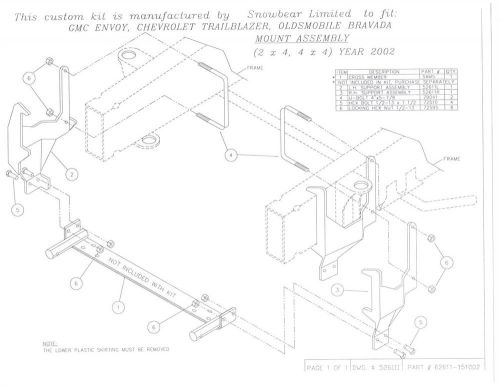 Snowbear snow plow mount kit chevy trailblazer envoy bravada 82611 397-048 62611