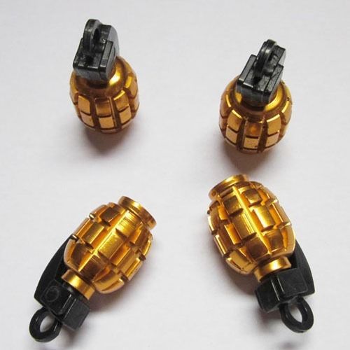 4x golden cool metal grenade car bike tyre valve dust caps dg4