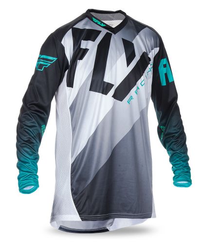 Fly racing black/white/teal mens lite hydrogen dirt bike jersey mx atv 2017
