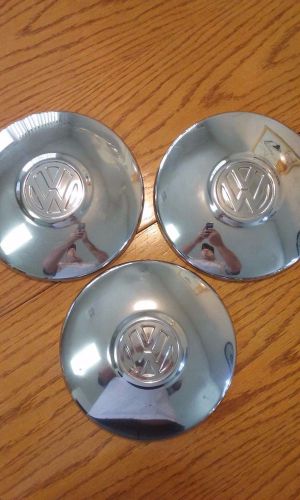 Vw volkswagen beetle chrome dog dish hubcaps oem vtg 1960s ( set of 3)