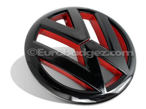 1- new mk6 jetta gti golf volkswagen front grille badge gloss black vw 135mm red