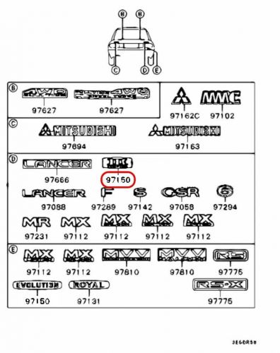 Mitsubishi genuine lancer evo3 ce9a "evolution iii" rear emblem badge oem new