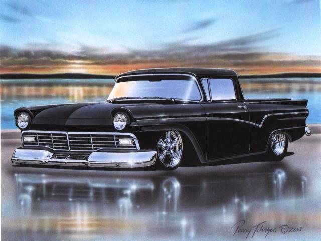 1957 ford ranchero hot rod car automotive art print black
