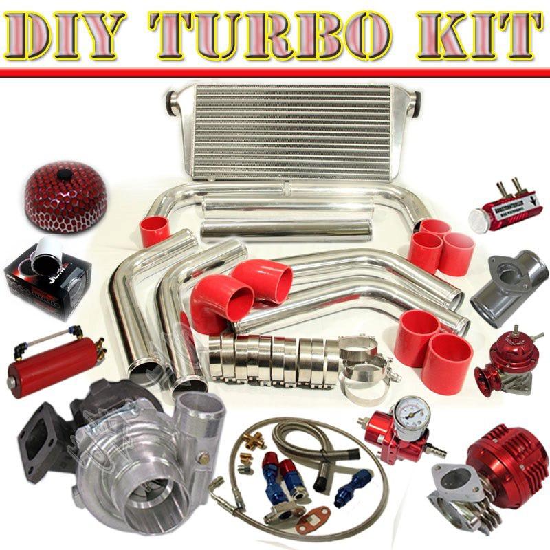T3/t4 turbo+31" intercooler+2.5" piping kit+bov type-rs+oil drain+ line c/red