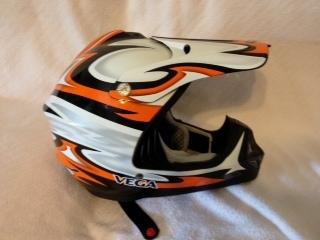 vega viper jr. offroad/motocross youth helmet, size large, orange and white